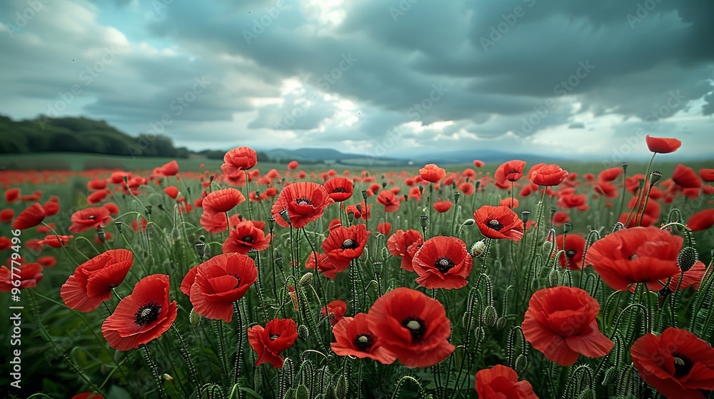 Obraz premium Field of red corn poppies