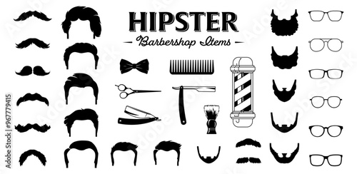 Hipster barbershop icons. Silhouette icons. Vector