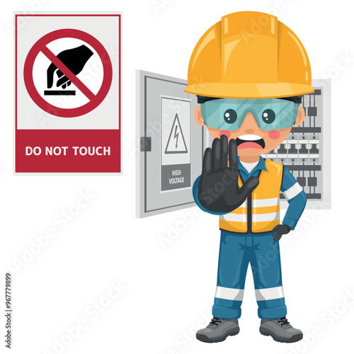 Do not touch. Not touching objects or parts of an object. Dangerous surfaces. Electrical switch panel with high voltage and electrical hazard. Safety first. Industrial safety and occupational health