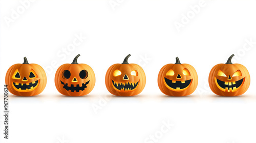 Jack o latern pumpkins with on a white background with space to write. photo