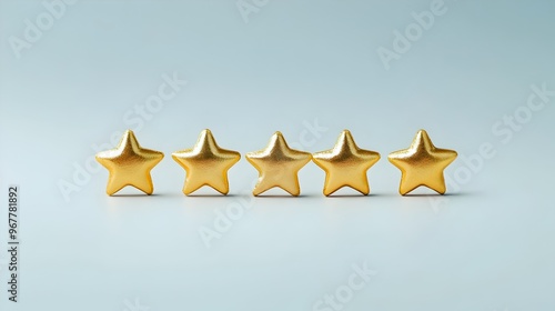 Photography Depicting A Gold Five Star Review On A Simple Background
