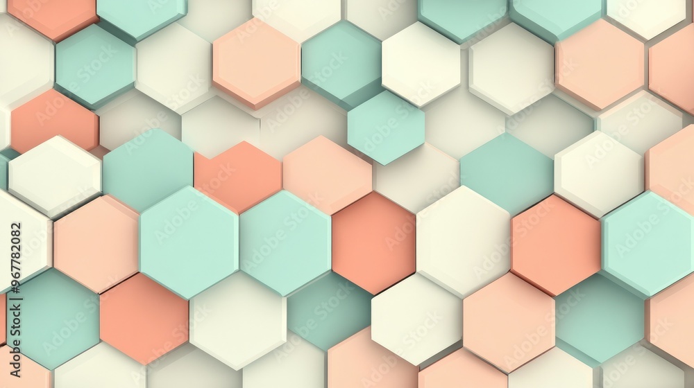 A seamless geometric pattern with hexagons in pastel colors, creating a modern and clean design for various applications A seamless geometric pattern with hexagons in pastel colors, creating a modern and clean design for various applications