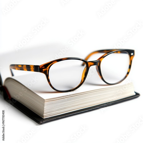 A pair of glasses placed on top of a closed hardcover book