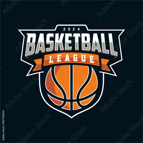 Basketball club logo. Basketball club emblem, design template on dark background