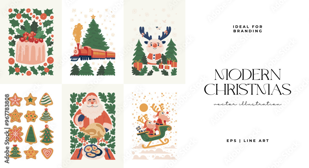 Merry Christmas and Happy New Year illustration. Modern trendy minimal style. Hand drawn design for wallpaper, wall decor, print, postcard, cover, template, banner. Merry Christmas and Happy New Year illustration. Modern trendy minimal style. Hand drawn design for wallpaper, wall decor, print, postcard, cover, template, banner.