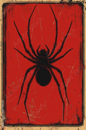 Black spider silhouette on a bold red grunge background photo