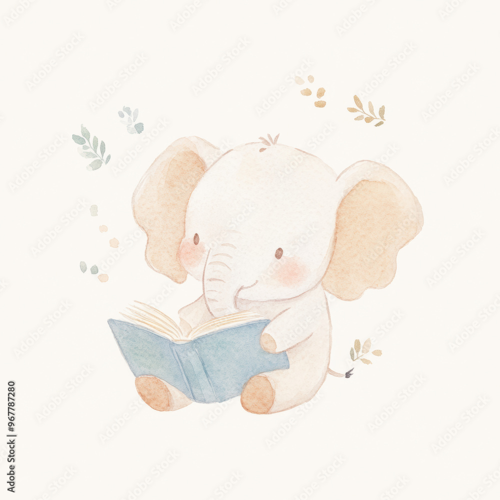 Cute Elephant Reading. Cute Elephant Reading.
