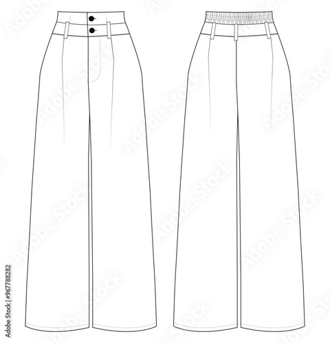 women Palazzo  Pants Trousers fashion flat sketch template Vector design