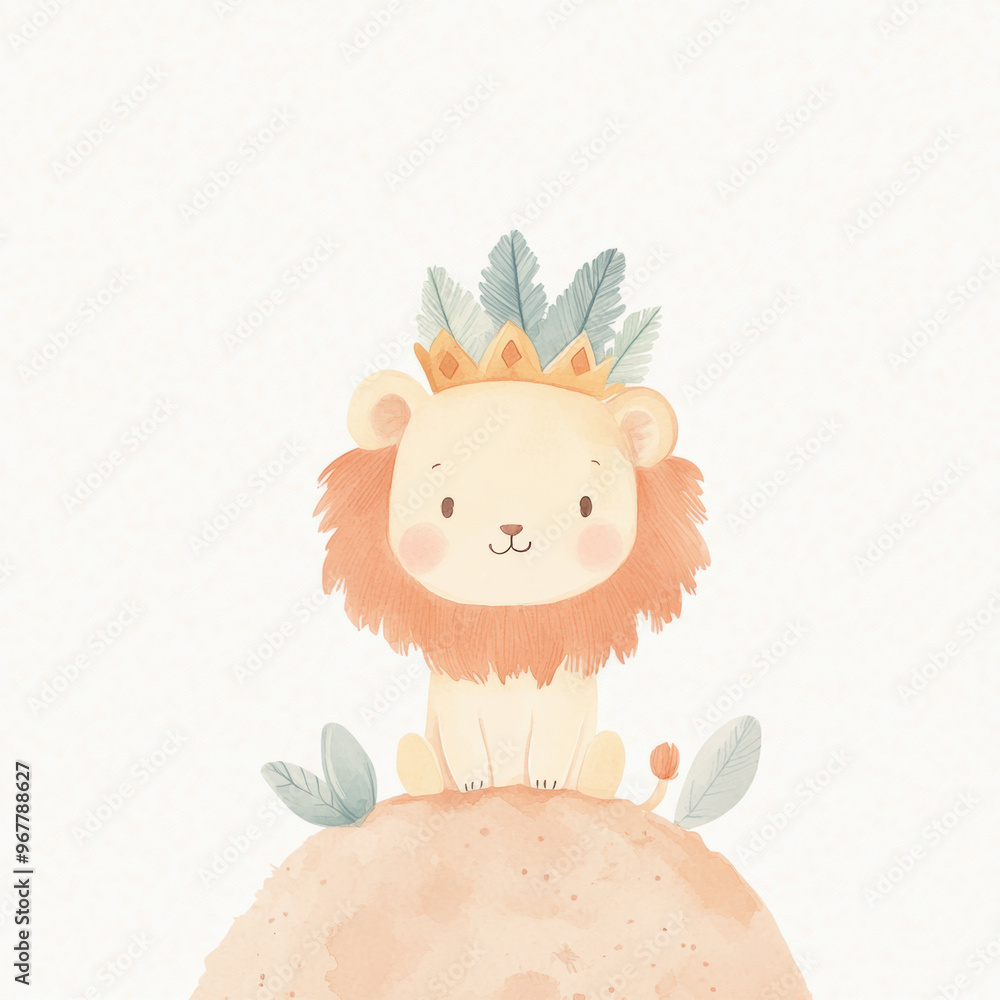 Cute Lion King Watercolor. Cute Lion King Watercolor.
