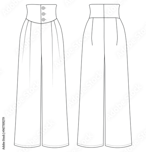 women Palazzo  Pants Trousers fashion flat sketch template Vector design