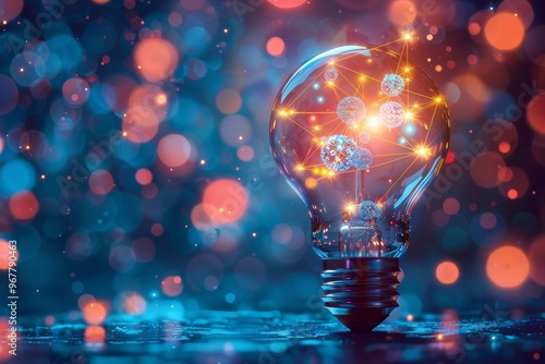 Driving Innovation: Image of a glowing lightbulb symbolizing problem solving, success, energy and technological progress.