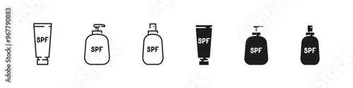 Sun protection symbols. SPF skin defense icons