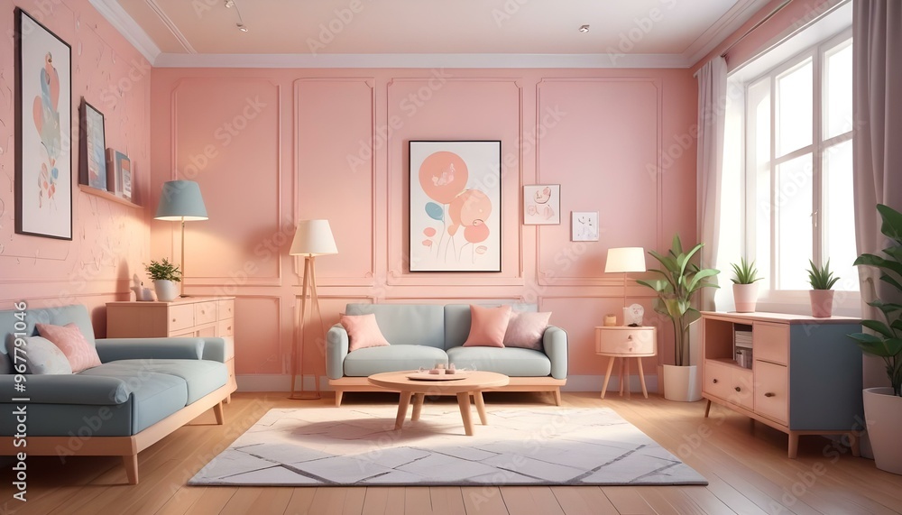 Fototapeta premium Photo interior modern design room 3d illustration;