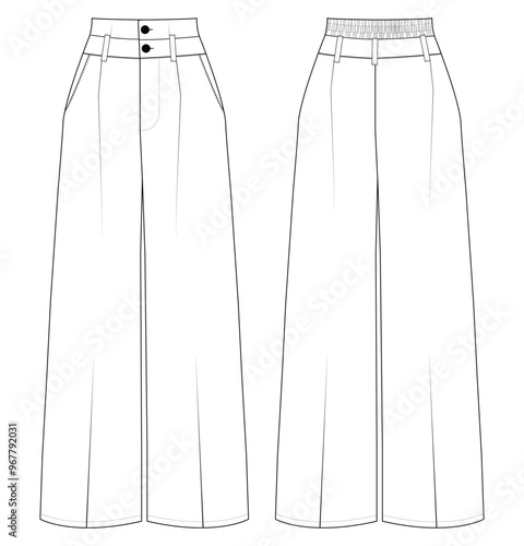 women Palazzo  Pants Trousers fashion flat sketch template Vector design