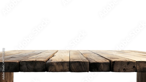 Rustic Wooden Table Top Isolated on White Background photo