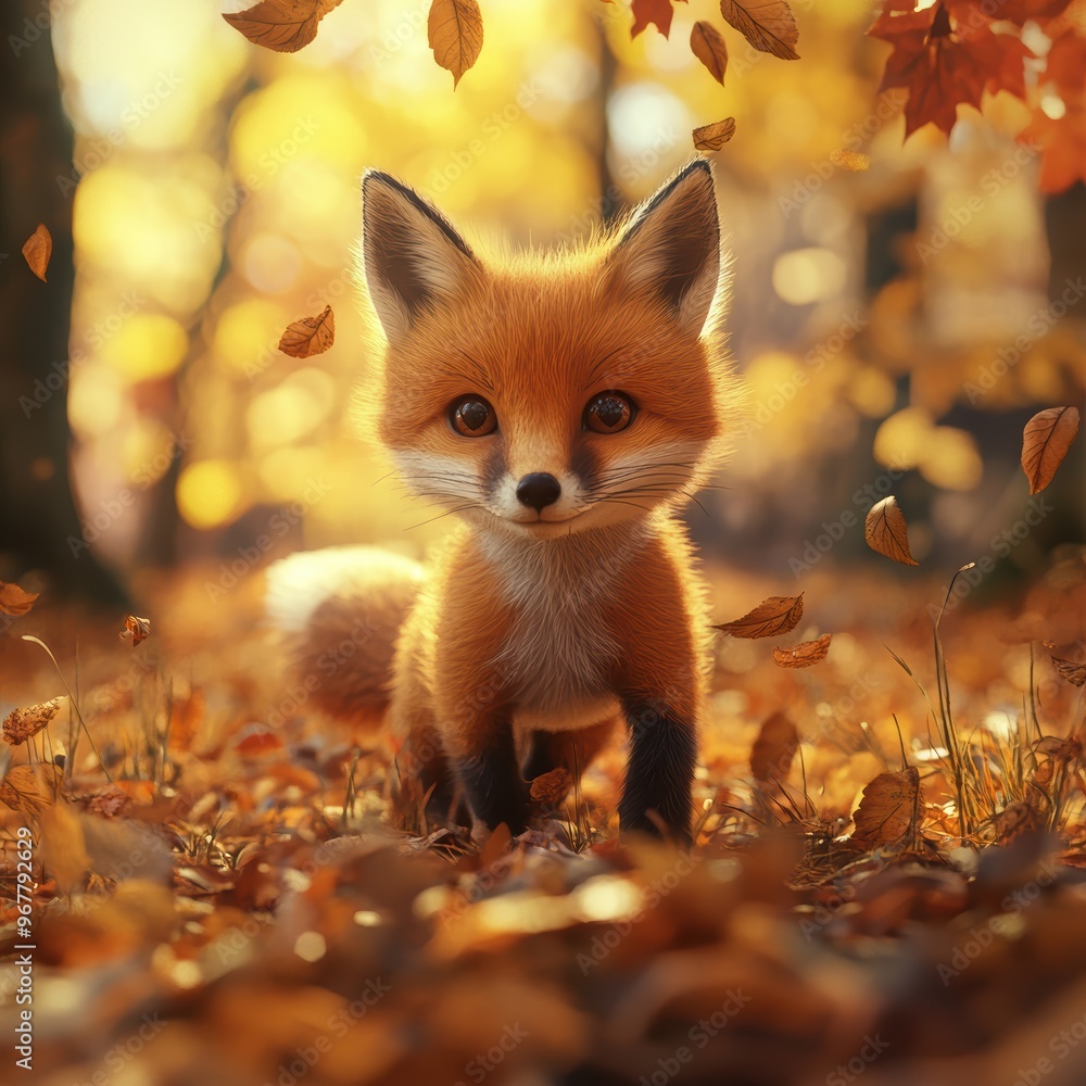 Cute Fox in Autumn Leaves Cute Fox in Autumn Leaves
