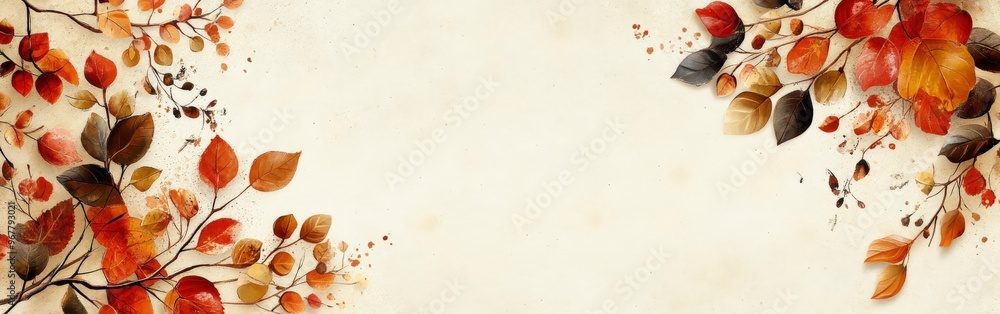 Fototapeta premium Autumn Leaves Border with Neutral Background for Seasonal Cards