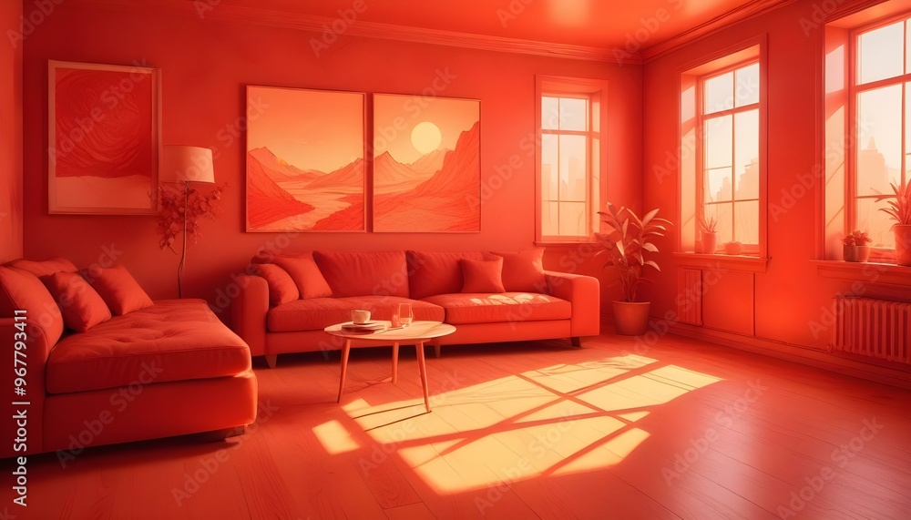 Photo interior modern design room 3d illustration; Photo interior modern design room 3d illustration;
