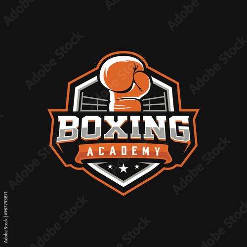 Boxing logo, emblem collection, design template on dark background