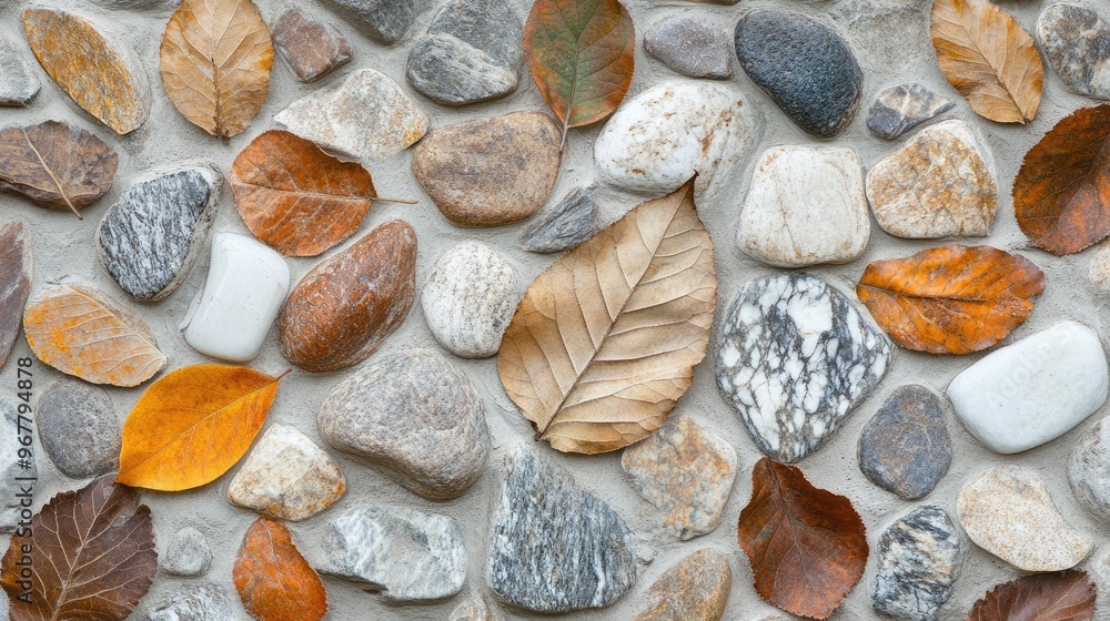 Pattern made from natural elements like leaves or stones Pattern made from natural elements like leaves or stones