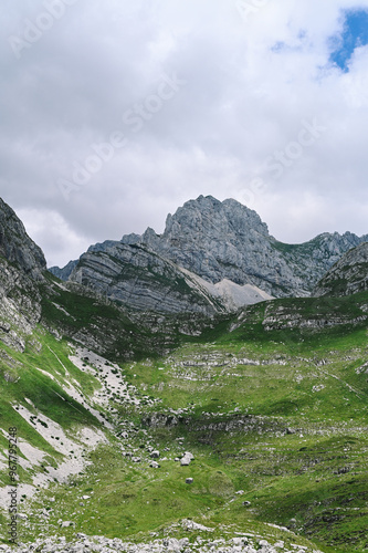 Panoramic Mountain Range and Views - Alpine style Alps in Durmitor, Montenegro - Wide Landscape Shot of epic Mountains and Roads