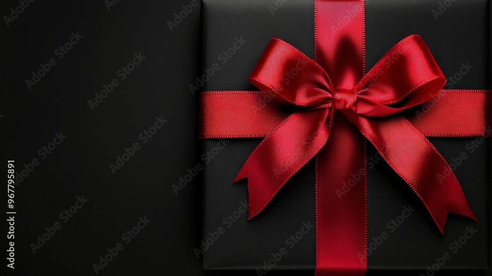 Black Gift Box with Red Ribbon on Black and Red Background Black Gift Box with Red Ribbon on Black and Red Background