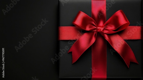 Black Gift Box with Red Ribbon on Black and Red Background