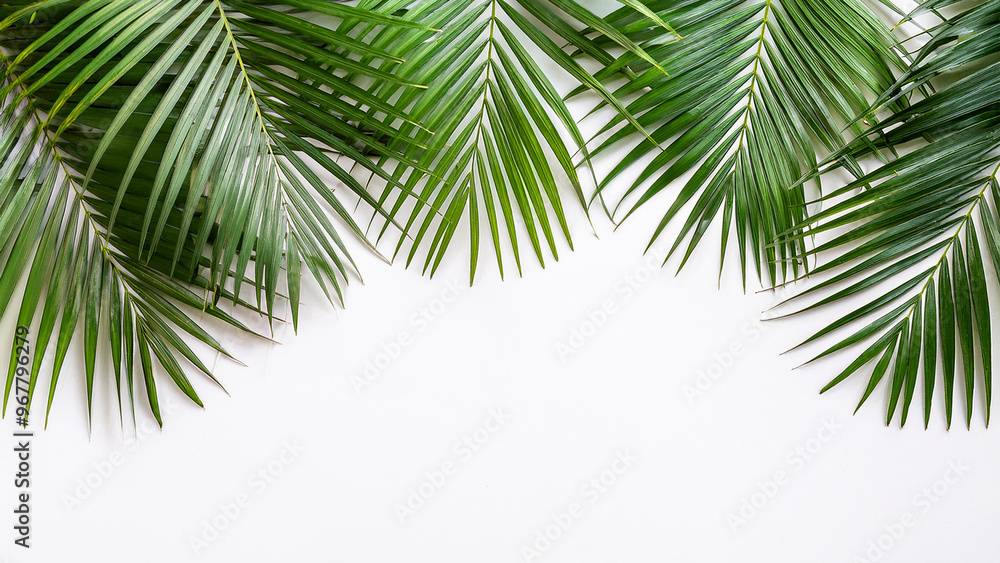 Fototapeta premium Border of Palm Leaves with White Copy Space