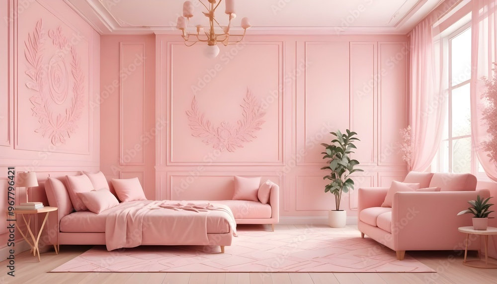 Fototapeta premium Photo interior modern design room 3d illustration;