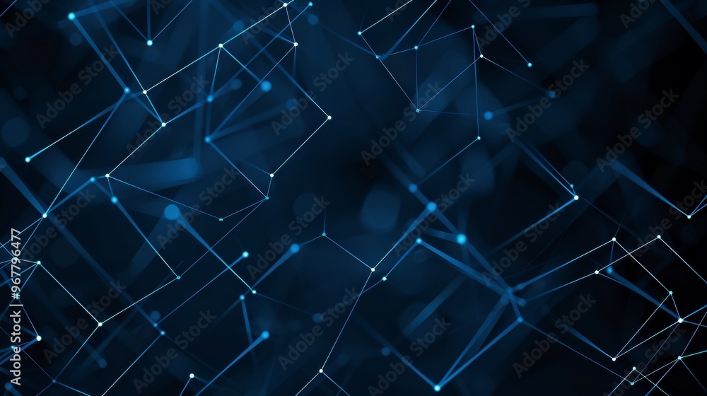 Fototapeta premium Cosmic Energy Flow: Blue Energy Waves and Show Molecules and abstract communication networks Dancing on a dark background like a puppet graph Shines with lively light particles.