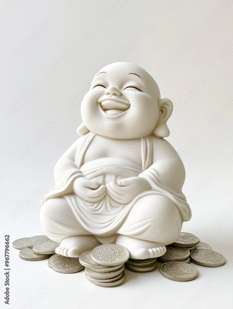 Cute stylise laughing buddha Staute isolated on white background, wealth attraction Cute stylise laughing buddha Staute isolated on white background, wealth attraction