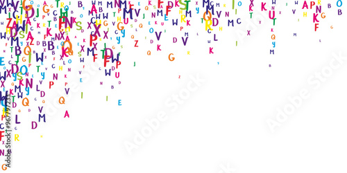 Flying latin letters. Colorful childish scattered