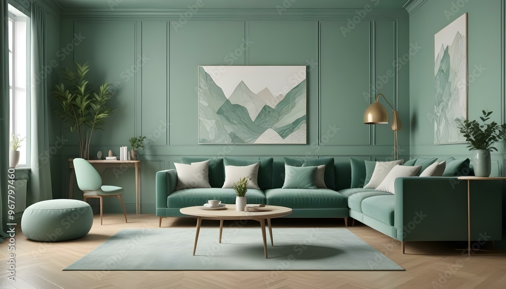 Obraz premium Photo interior modern design room 3d illustration;