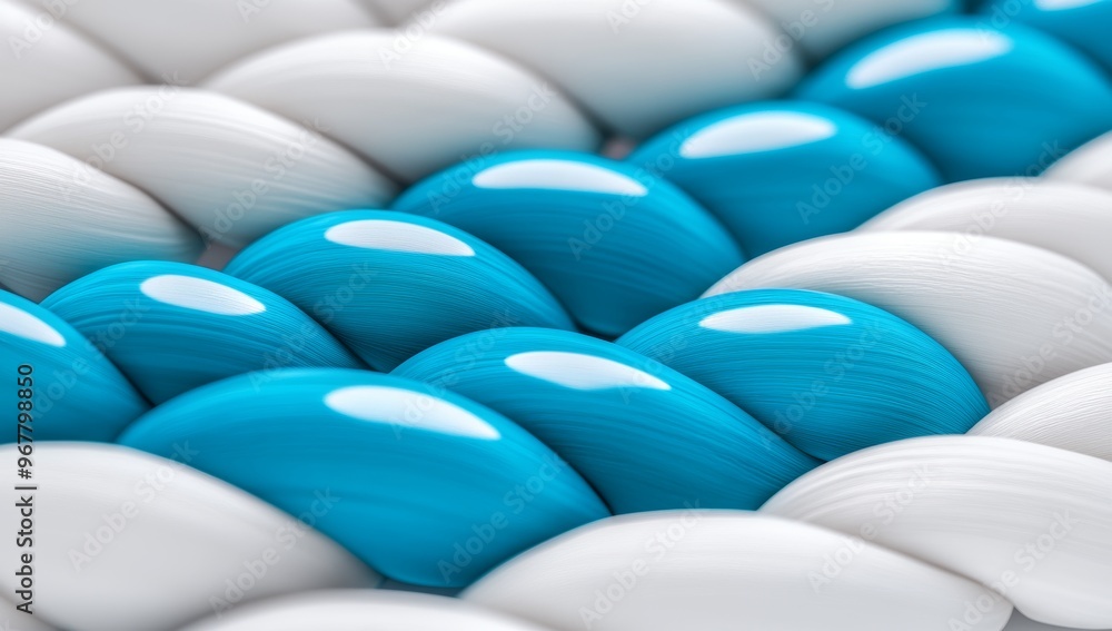 Fototapeta premium 3D render of white braided fabric with blue glass spheres on white background