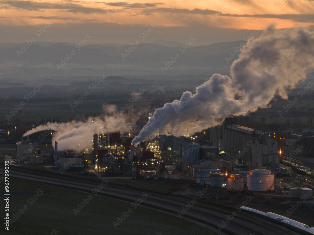 Obraz premium Polish producer of bioethanol and ethanol produced from corn grain. The production plant is located near Nysa in Poland. Methanol and ethanol plant.. View of methanol and ethanol factory.