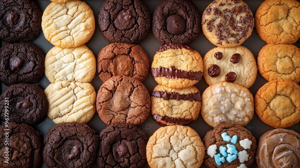 A variety of cookies displayed in a tempting arrangement. A variety of cookies displayed in a tempting arrangement.