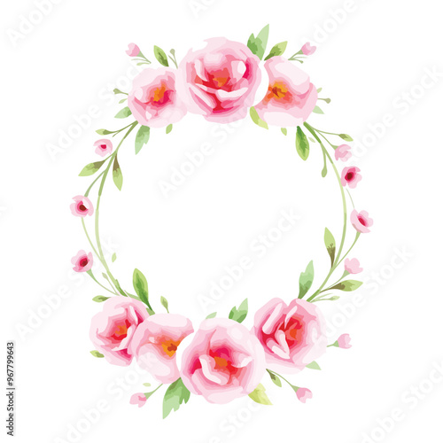 Wreaths, floral frames, watercolor flowers pink roses, Illustration hand painted. Isolated on white background. Perfectly for greeting card design. Pastel Watercolor Heart Shaped Floral Wreath