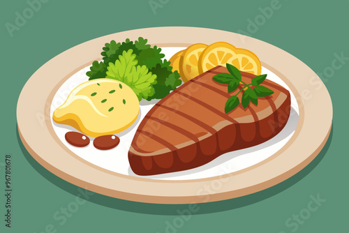 Illustration of crisp juicy tonkatsu