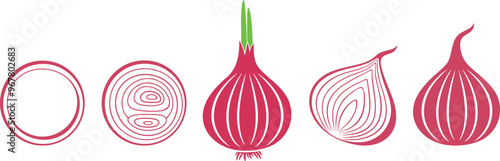 Red onion logo. Isolated red onion on white background