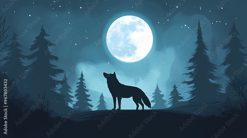 Wolf and full moon. Full Moon Night. Illustration Wolf and full moon. Full Moon Night. Illustration