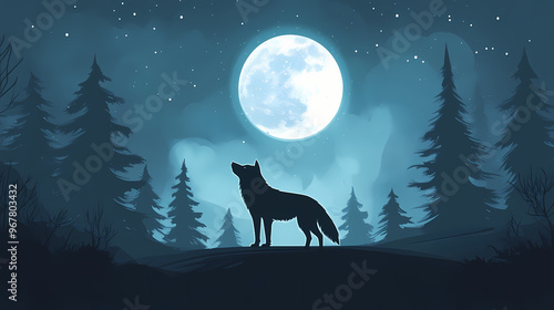 Wallpaper Mural Wolf and full moon. Full Moon Night. Illustration Torontodigital.ca