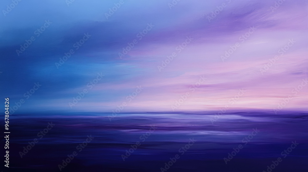 Fototapeta premium Twilight sky drenched in shades of purple and indigo, with the last light of day fading behind a tranquil horizon.