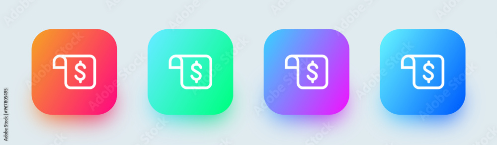 Bill line icon in square gradient colors. Invoice signs vector illustration. Bill line icon in square gradient colors. Invoice signs vector illustration.