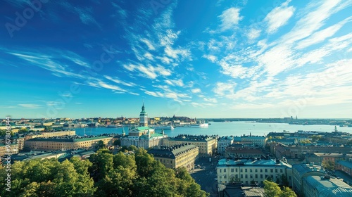 View of Helsinki skyline with the Uspenski Cathedral and the Parliament Building