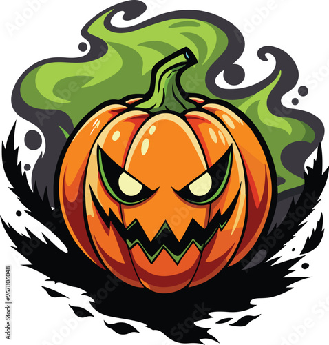 scary Halloween pumpkin face Catton vector illustration