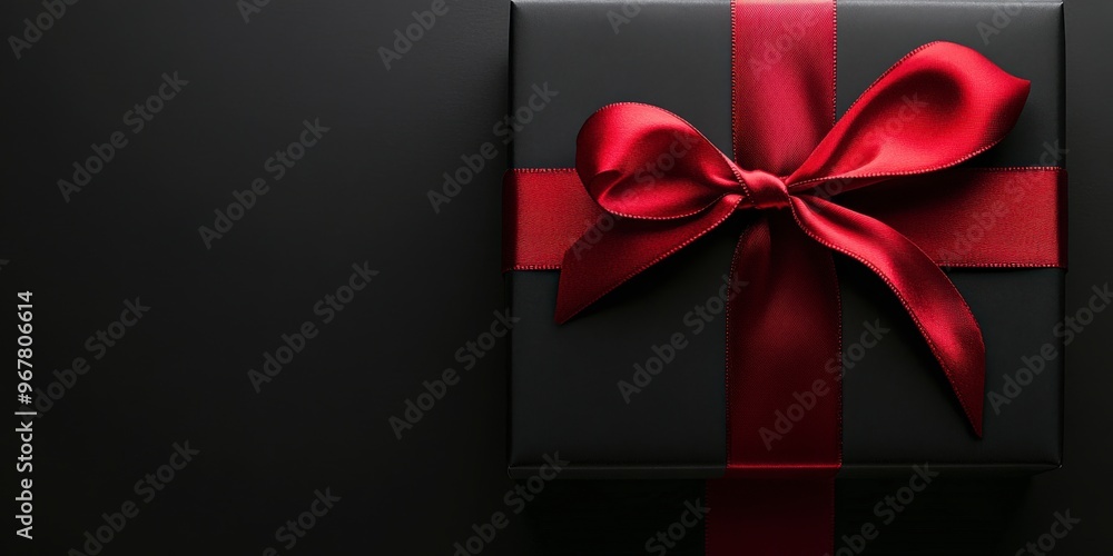 Black Gift Box with Red Ribbon on Black and Red Background Black Gift Box with Red Ribbon on Black and Red Background