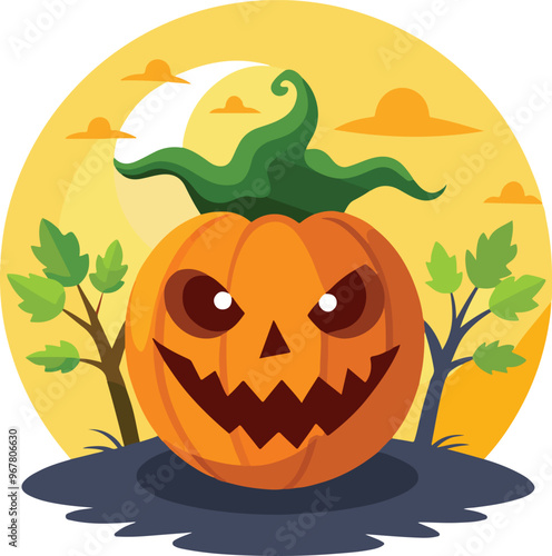 scary Halloween pumpkin face Catton vector illustration