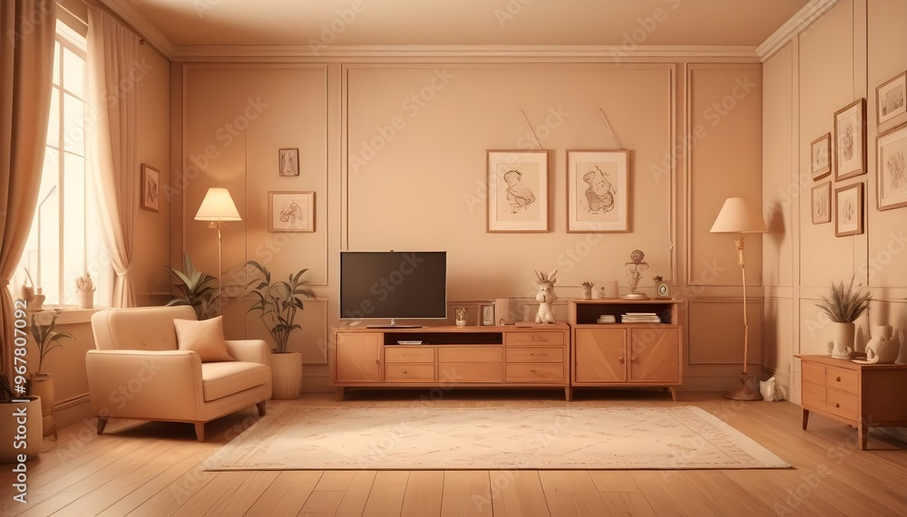 Fototapeta premium Photo interior modern design room 3d illustration;