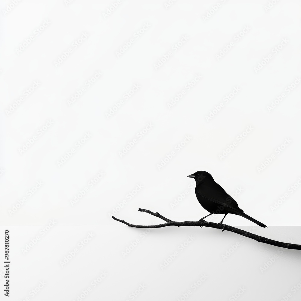 Fototapeta premium A tree branch with a single bird perched on it