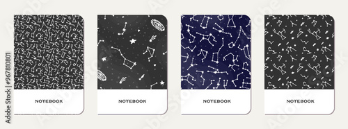 Exercise book cover with constellations and